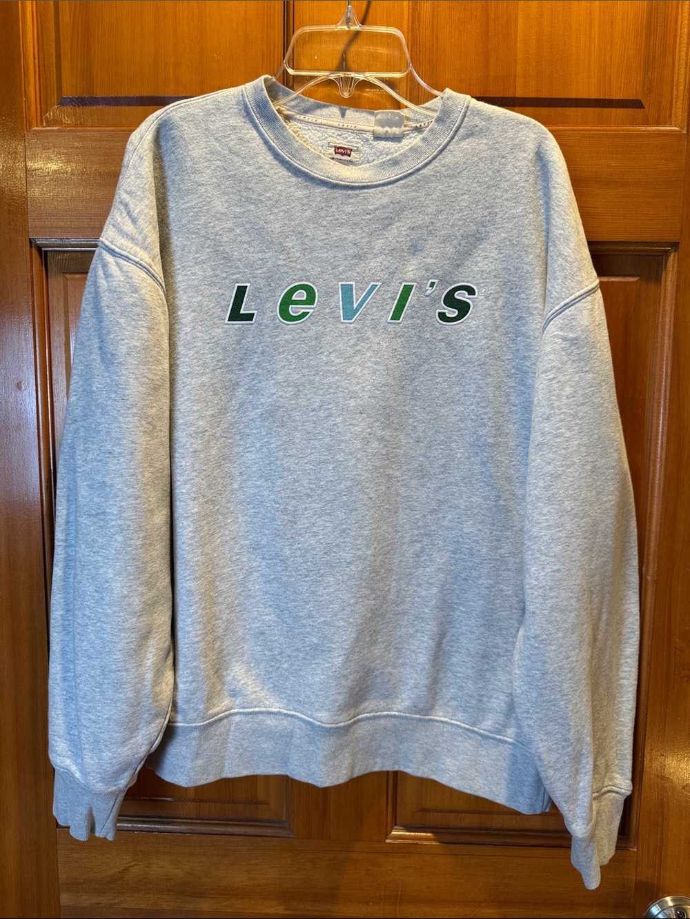 Levi's Light Gray Crewneck Sweatshirt with Green Logo-Blue Logo Size Small